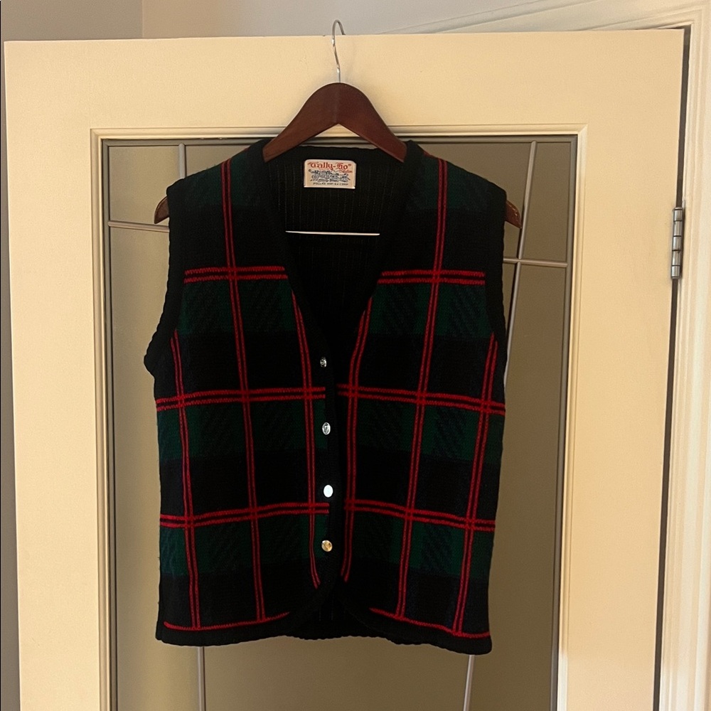 Tally Ho Vintage Plaid Sweater Vest Red Green